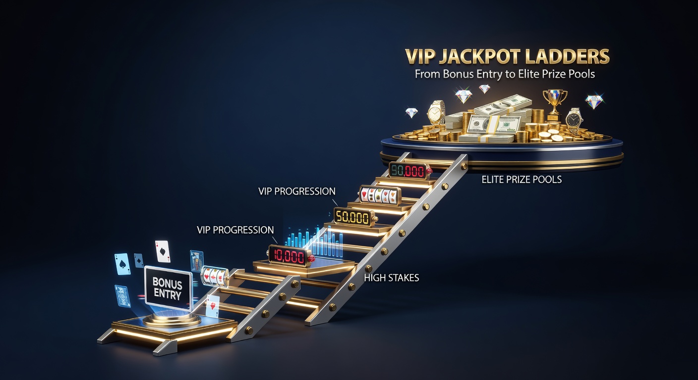Grafik einer aufsteigenden Jackpot-Leiter mit VIP-Leveln und glänzenden Preispools